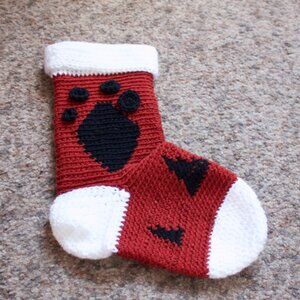 Crocheted Cat Christmas Stocking Orange, Black, Calico